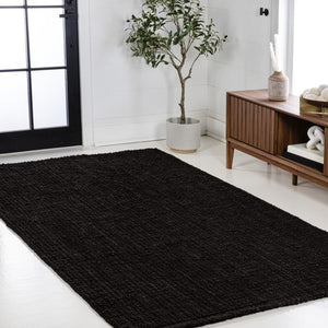 HomeRoots 5' Black Jute Handmade Area Rug - Chic, Durable, and Versatile for Living Rooms, Bedrooms & More! 684943
