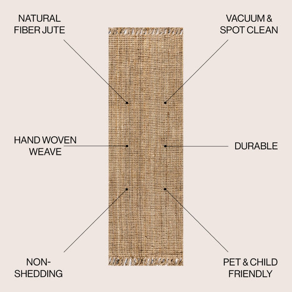 HomeRoots 12' Natural Jute Runner Rug - Handmade with Fringe for Hallways, Kitchens & Rustic Decor Charm 684956