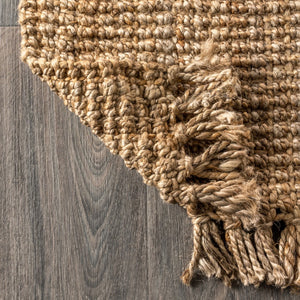 HomeRoots 12' Natural Jute Runner Rug - Handmade with Fringe for Hallways, Kitchens & Rustic Decor Charm 684956