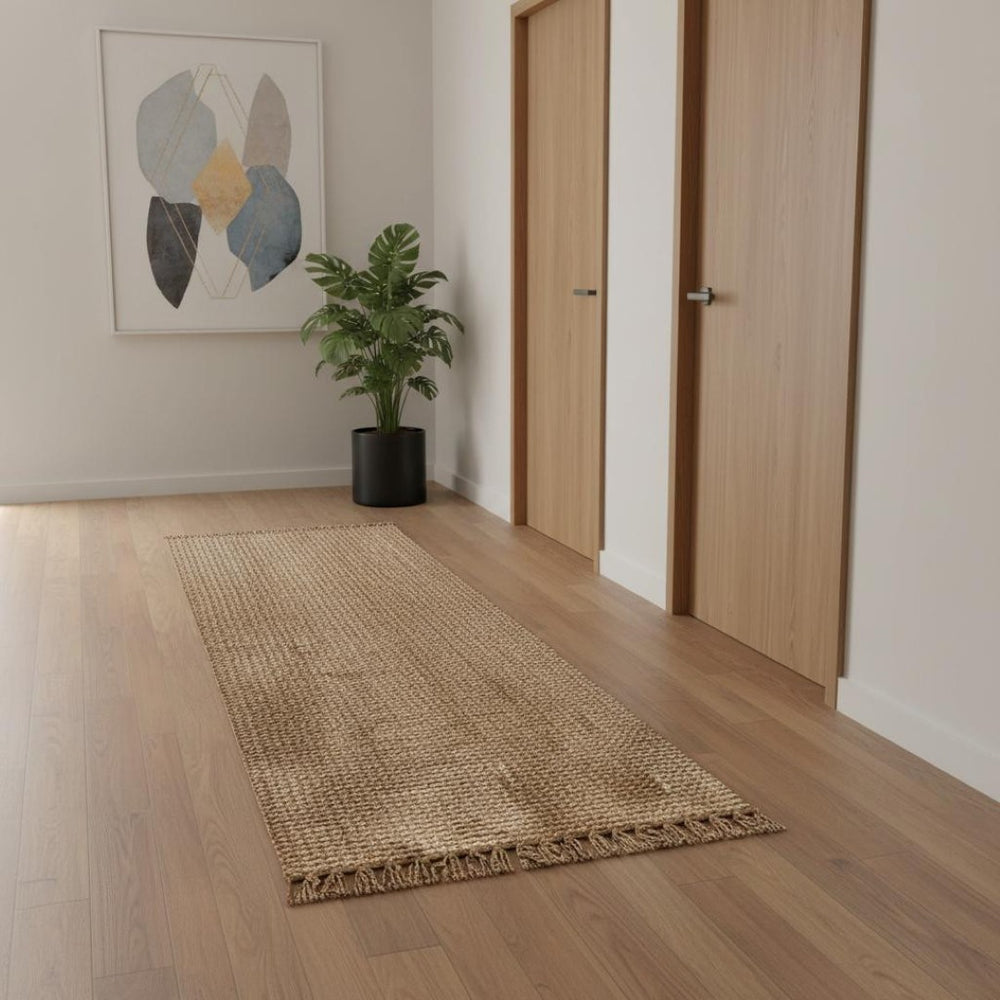 HomeRoots 14' Natural Jute Handmade Runner Rug - Elegant Fringe, Durable Design for Hallways & Entryways 684957