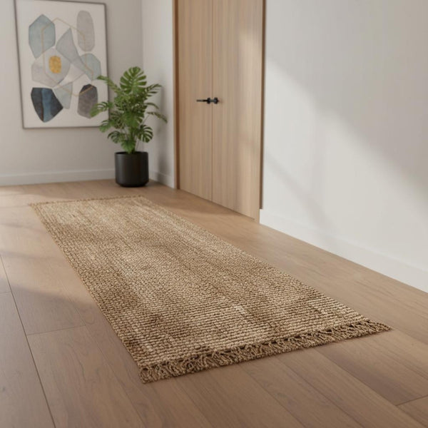 HomeRoots 16' Natural Jute Handmade Runner Rug with Fringed Edges - Perfect for Hallways & Entryways, Stylish Comfort 684958