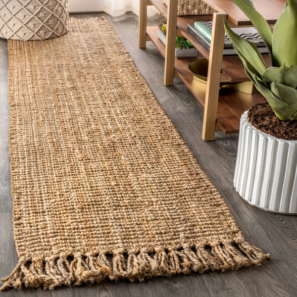 HomeRoots 16' Natural Jute Handmade Runner Rug with Fringed Edges - Perfect for Hallways & Entryways, Stylish Comfort 684958