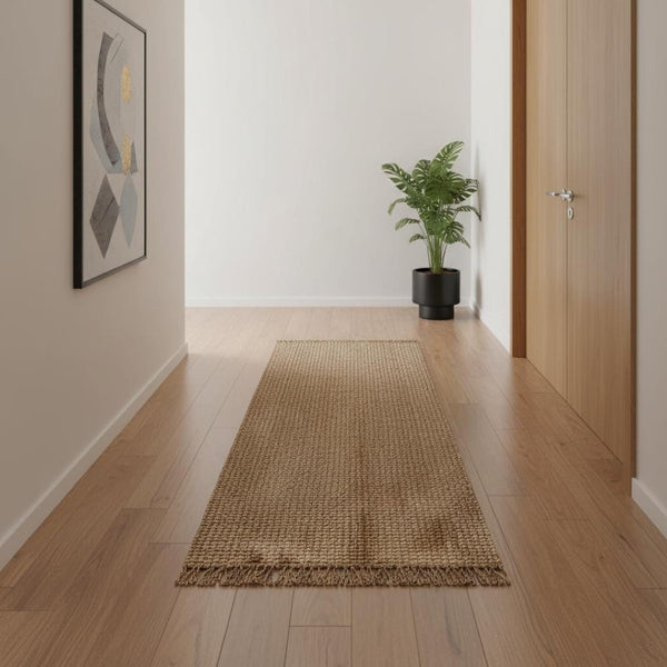 HomeRoots 18' Natural Jute Handmade Runner Rug with Fringed Edges - Stylish, Durable, Perfect for High-Traffic Areas 684959