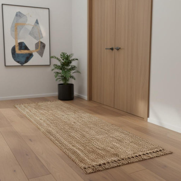 HomeRoots 20' Natural Jute Handmade Runner Rug with Fringe Tassels - Durable, Stylish, and Perfect for Hallways 684960