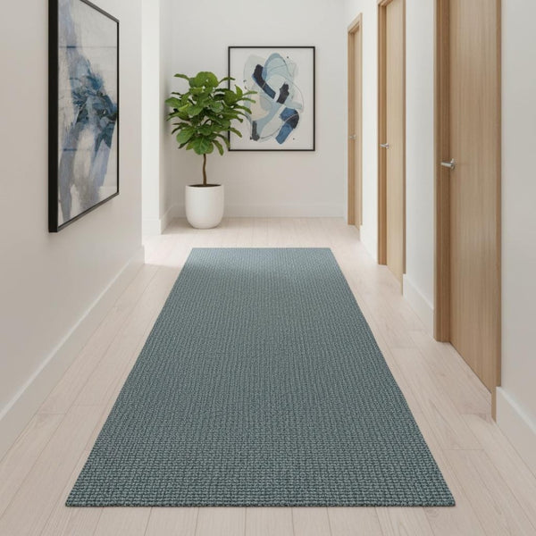 HomeRoots 14' Light Blue Jute Runner Rug - Handcrafted Coastal Charm with Fringe for Hallways & Entryways 684963