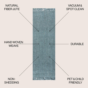HomeRoots 16' Light Blue Jute Runner Rug - Handcrafted Fringe Accent for Coastal & Contemporary Spaces 684964