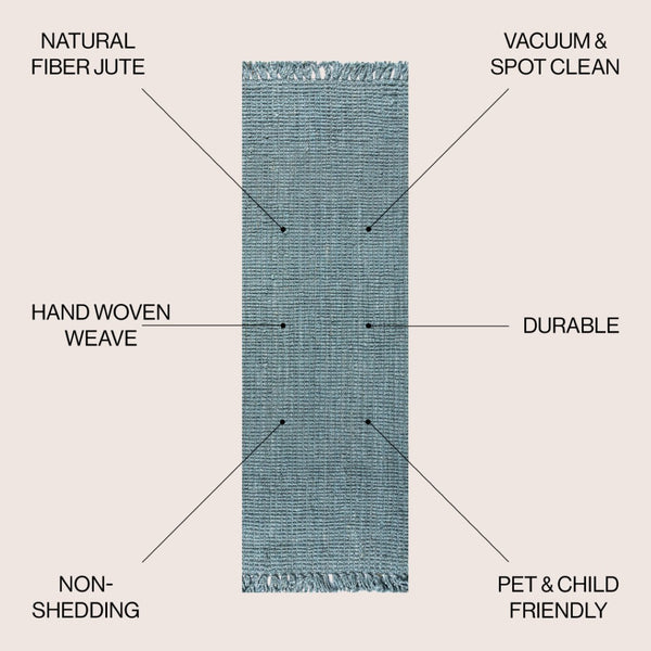 HomeRoots 20' Light Blue Jute Runner Rug - Handmade, Eco-Friendly, Fringe Detail for Hallways & Kitchens 684966