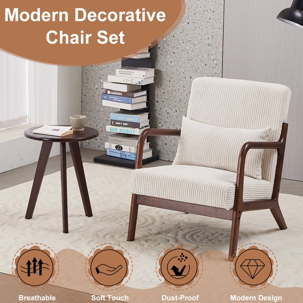 English Elm Mid-Century Modern Accent Chair & Coffee Table Set - Vintage Luxury For Stylish Living Spaces! W2989P362830