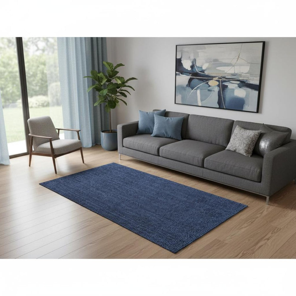 HomeRoots 5' Handmade Navy Blue Jute Area Rug - Soft, Durable, and Stylish for Living Rooms & Bedrooms 684985
