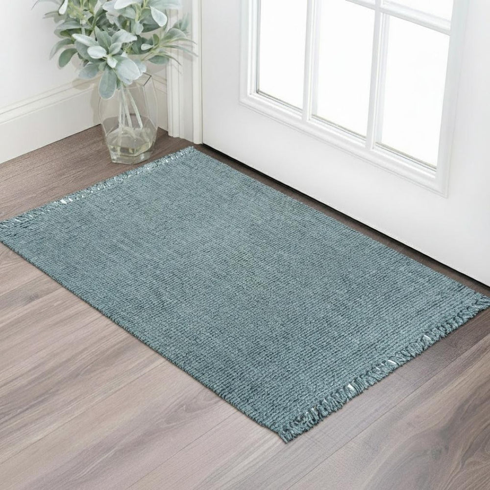 HomeRoots 3' X 5' Light Blue Jute Handmade Area Rug with Fringes - Perfect for Entryways, Bedrooms & More! 684993