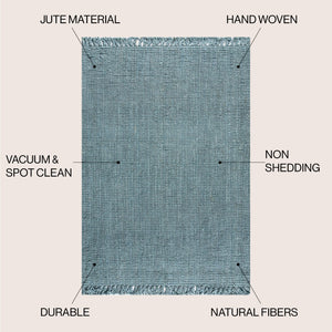 HomeRoots 3' X 5' Light Blue Jute Handmade Area Rug with Fringes - Perfect for Entryways, Bedrooms & More! 684993
