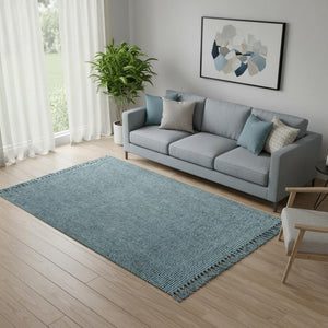 HomeRoots 5' Handmade Light Blue Jute Area Rug with Tasseled Fringe – Eco-Friendly, Stylish for Any Room 684995