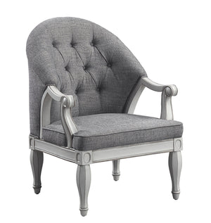 English Elm Florian Gray Fabric & Antique White Finish Chair with Tufted Back, Pocket Coil Seat, Sturdy Legs B2726P265757