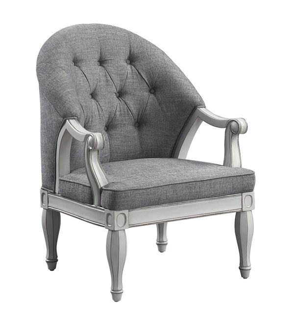 English Elm Florian Gray Fabric & Antique White Finish Chair with Tufted Back, Pocket Coil Seat, Sturdy Legs B2726P265757