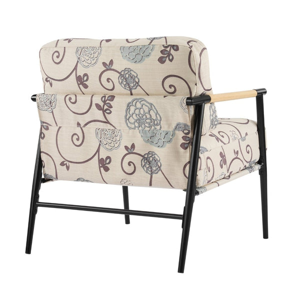 English Elm 27.56" Minimalist Accent Chair Padded Cushions Black Metal Wood Armrest Seating N767P215306W