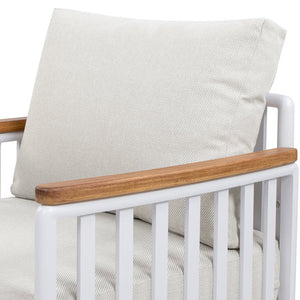 English Elm Jennifer Taylor Home - Calarono Teak & Aluminum Patio Accent Arm Chair Set of 2 — Sand Dune Chenille Cushions, UV‑Resistant Comfort, Rust‑Proof Frame (32x30x30) B2719P320844