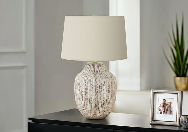 English Elm Lighting, 26" Transitional Cream Ceramic Table Lamp With Ivory Shade And Gold Finial For Elegant Illumination B2710P220135