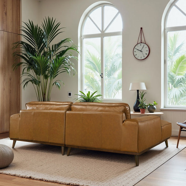 English Elm Kerrville Top Grain Leather Left Chaise Sectional Mid Century Walnut Leg Sofa B183S00214
