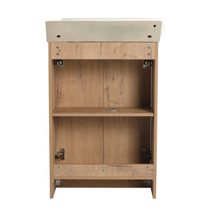 English Elm 23" Freestanding Bathroom Vanity with Ceramic Vessel Sink, Soft-Close Doors, Adjustable Shelf Storage Imitative Oak W999P206106