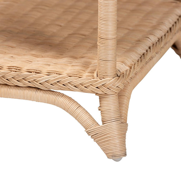 English Elm Bohemian Hand-woven Rattan Round End Table with Open Geometric Base for Living Rooms B2750P467842