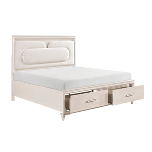 English Elm Modern Queen Platform Bed Chenille Headboard Led Lighting Footboard Storage Drawers B011S02158