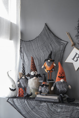 English Elm Set Of 2 Handcrafted Halloween Gnomes - Vibrant Orange & Black With "B-O-O" Banner For Decor W2078P237634-GIGA
