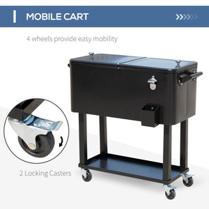 English Elm Outsunny 80 Quart Rolling Ice Chest Cart with Wheels Drain Plug Outdoor Beverage Cooler W2225P217546