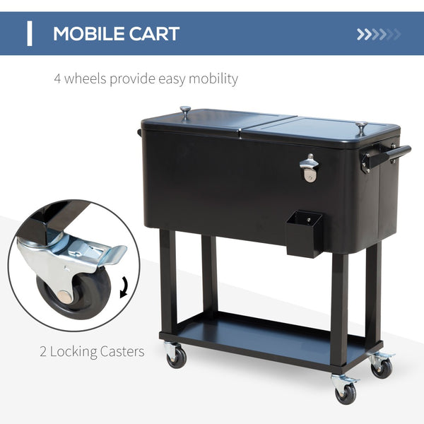 English Elm Outsunny 80 Quart Rolling Ice Chest Cart with Wheels Drain Plug Outdoor Beverage Cooler W2225P217546