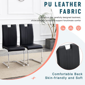 English Elm Set of 2 Gloss Pu Bow-back Dining Chairs with Ergonomic Curved Support for Modern Lofts Black W1512P491846