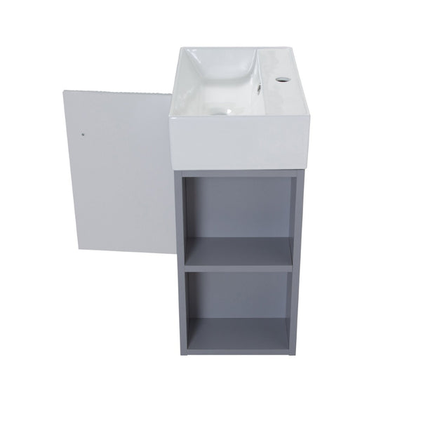 English Elm 21.6" Wall Mounted Matte Grey Vanity Base with Open Shelf and Gold Accent Hardware W1920P446811