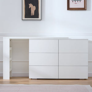 English Elm Six Drawers Multi-Functional White Desk With Removable Top – Versatile Storage For Home & Office W3871P369001-GIGA