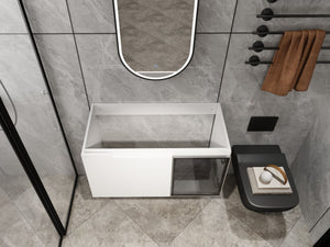 English Elm 36" Floating Bathroom Vanity Glossy White Frosted Glass Soft Close Plywood Cabinet W999P387170