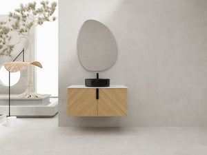 English Elm 36" Modern Wall-Mounted Bathroom Vanity With Ceramic Vessel Sink & Soft-Close Doors, Light Oak Finish W999S00452