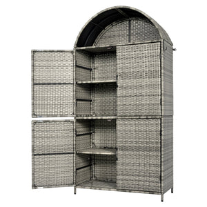 English Elm K&k Tall Arched Pe Rattan Outdoor Storage Cabinet with Adjustable Shelves and Steel Frame Grey N707P420158G