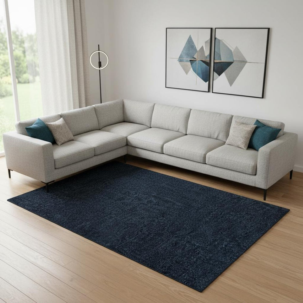 HomeRoots 8' X 10' Navy Blue Area Rug - Durable, Modern Design for High-Traffic Spaces, Noise Reduction & Style 685095