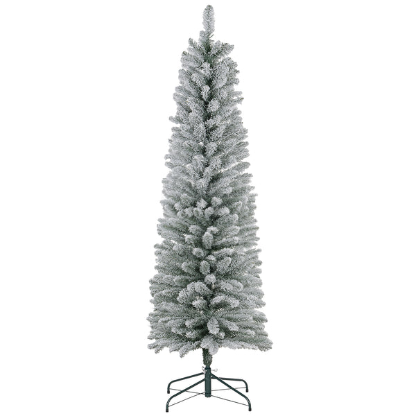 English Elm Homcom 6Ft Snow Flocked Pencil Christmas Tree - Realistic Design, Space-Saving & Easy Assembly W2225P249624
