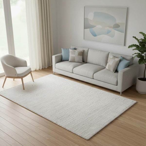 HomeRoots 5' Modern White Flatweave Area Rug - Durable, Easy-Care, Stylish Design for High-Traffic Spaces 685153