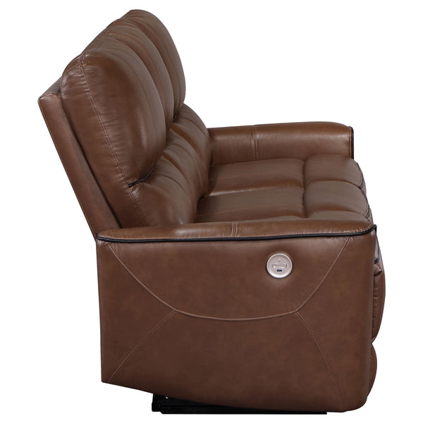 English Elm Ashland Saddle Brown Leatherette Power Reclining Sofa with USB Port, Plush Attached Cushions Comfort B062P353260
