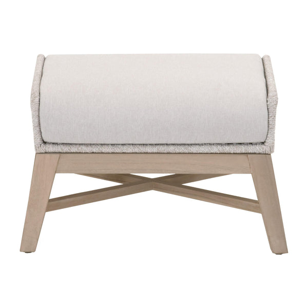 Essentials for Living Tapestry Outdoor Footstool Woven Rope Teak Legs All Weather Cushion Patio Accent 6851FS.WTA/PUM/W-ET