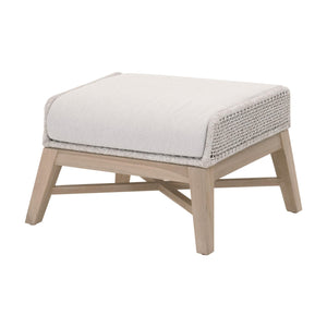 Essentials for Living Tapestry Outdoor Footstool Woven Rope Teak Legs All Weather Cushion Patio Accent 6851FS.WTA/PUM/W-ET