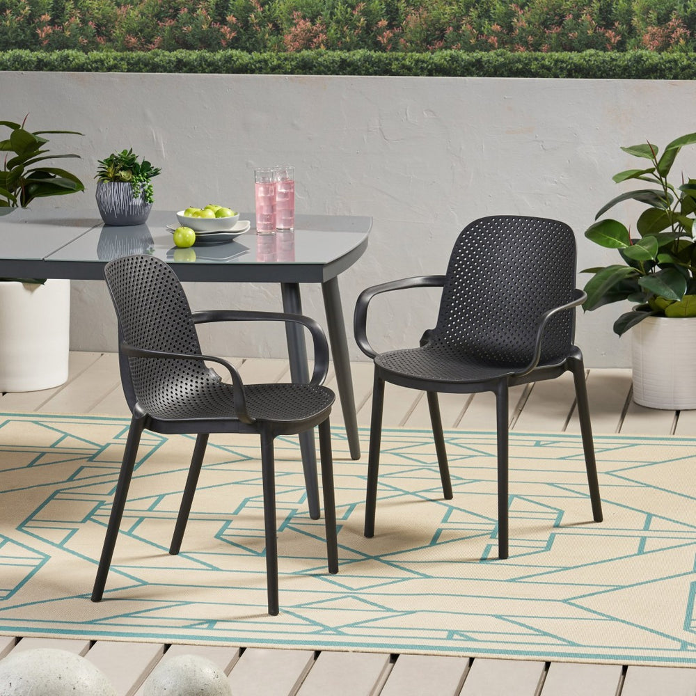 English Elm Gardenia Outdoor Dining Chair Perforated Weather Resistant Plastic Patio Seat 68521.00BLK