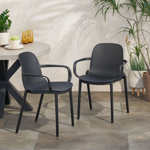 English Elm Gardenia Outdoor Dining Chair Perforated Weather Resistant Plastic Patio Seat 68521.00BLK