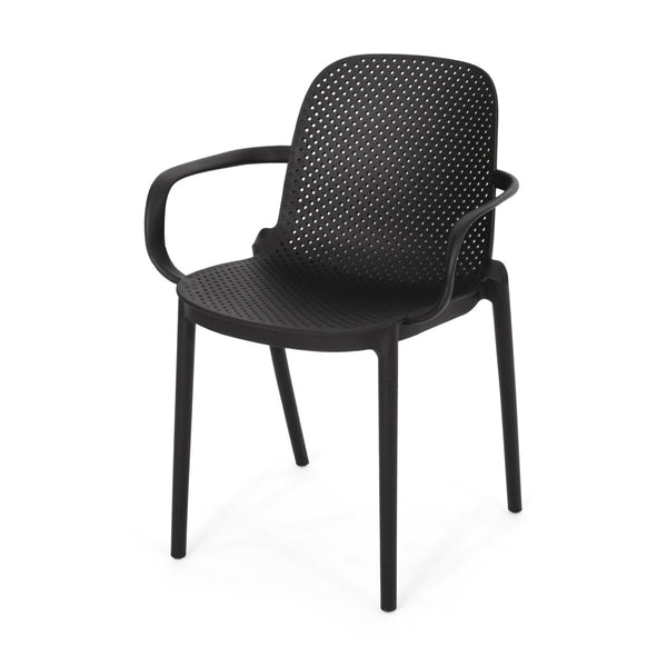 English Elm Gardenia Outdoor Dining Chair Perforated Weather Resistant Plastic Patio Seat 68521.00BLK