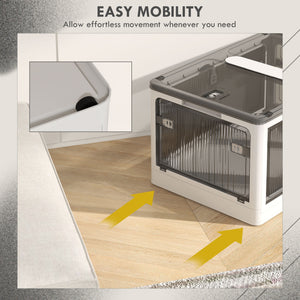 English Elm HOMCOM Collapsible Stackable Storage Bins with Lids, Wheels & 5-Sided Access, 110lb Capacity, White W2225P173956