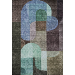 HomeRoots 5' X 8' Vibrant Brown Blue Green Abstract Geometric Area Rug – Washable, UV Protected, Stain Resistant 685248