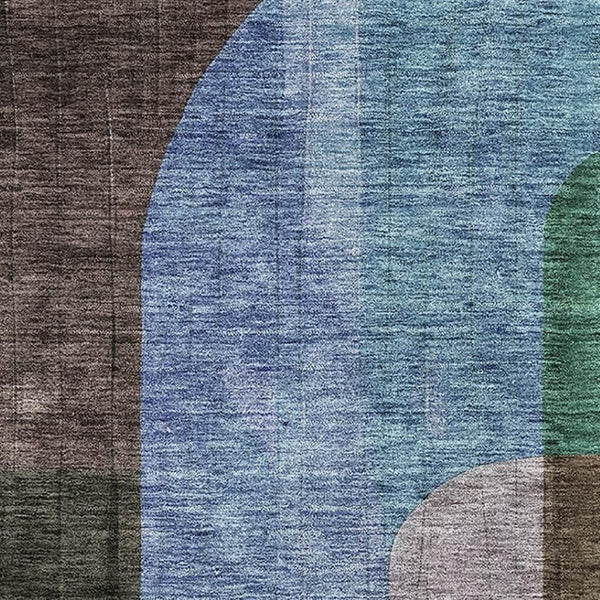 HomeRoots 5' X 8' Vibrant Brown Blue Green Abstract Geometric Area Rug – Washable, UV Protected, Stain Resistant 685248
