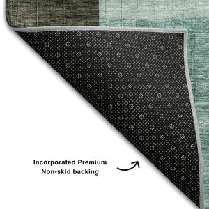 HomeRoots 8' Abstract Geometric Round Rug in Brown, Blue & Green - UV-Protected, Stain-Resistant & Durable 685249