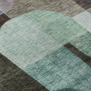 HomeRoots 8' Abstract Geometric Round Rug in Brown, Blue & Green - UV-Protected, Stain-Resistant & Durable 685249