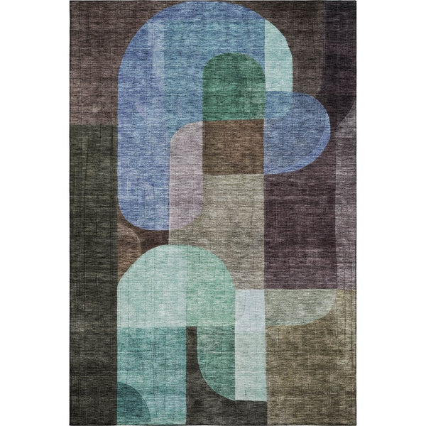HomeRoots 10' Abstract Geometric Washable Area Rug in Brown, Blue & Green - UV Protected for Easy Care & Style 685252