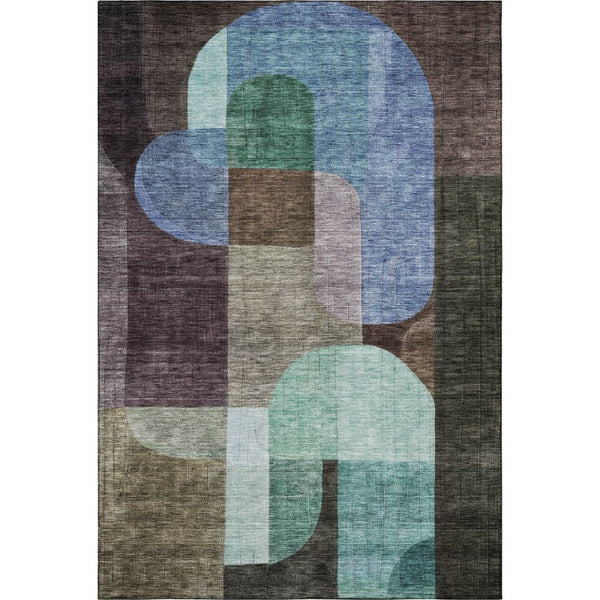 HomeRoots 10' Abstract Geometric Washable Area Rug in Brown, Blue & Green - UV Protected for Easy Care & Style 685252